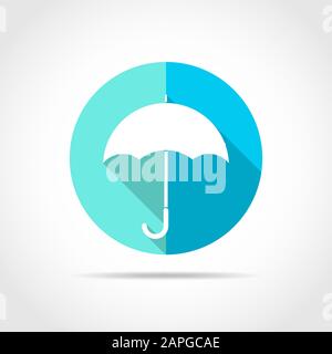 White umbrella in flat design with long shadow. Vector illustration. Simple umbrella icon on blue round button. Stock Vector