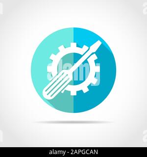 White Service symbol in flat design with long shadow. Vector illustration. Service symbol on blue round button. Stock Vector