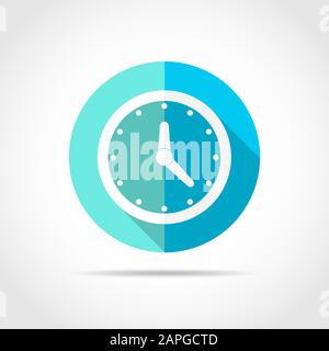 White clock in flat design with long shadow. Vector illustration. Simple clock icon on blue round button Stock Vector