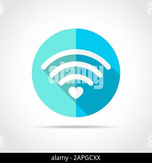 White Wifi sign in flat design with long shadow. Vector illustration. Simple Wifi icon on blue round button. Stock Vector