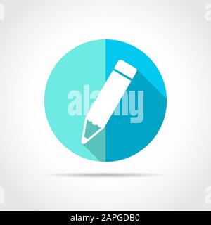 White pencil in flat design with long shadow. Vector illustration. Simple pencil icon on blue round button. Stock Vector