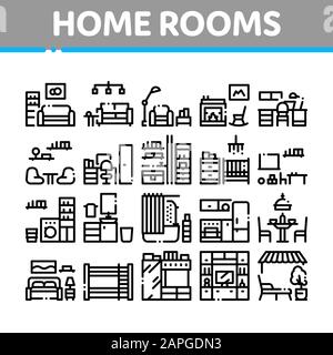 Home Rooms Furniture Collection Icons Set Vector Stock Vector