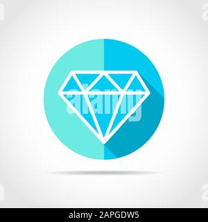 White diamond in flat design with long shadow. Vector illustration. Simple diamond icon on blue round button. Stock Vector