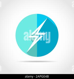 White lightning in flat design with long shadow. Vector illustration. Simple lightning icon on blue round button. Stock Vector
