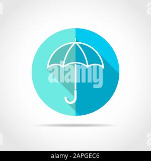 White Umbrella icon in flat design with long shadow. Vector illustration. Simple Umbrella icon on blue round button. Stock Vector