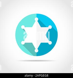 White Sheriff star in flat design with long shadow. Vector illustration. Sheriff star on blue round button. Stock Vector