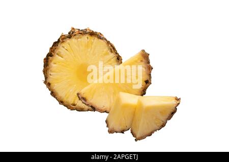 Sliced pineapple isolated on white background. Top view. Stock Photo