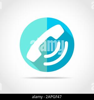 White phone in flat design with long shadow. Vector illustration. Simple phone icon on blue round button. Stock Vector