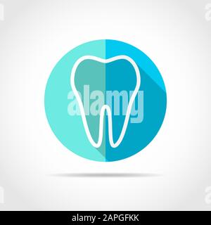 White Tooth icon in flat design with long shadow. Vector illustration. Simple Tooth icon on blue round button. Stock Vector