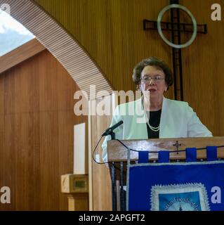 Brentwood Essex, UK. 23rd Jan, 2020. A public meeting commemorating the 75th anniversary of the liveration of Auschwitz-Birkenau with spekaer Susie Barnett BEM a Holocaust survivor, held at Brentwood United Reformed Church Brentwood Essex Pictured Susie Barnett BEM Credit: Ian Davidson/Alamy Live News Stock Photo