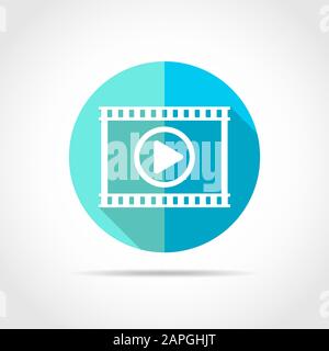 Play Video button in flat design with long shadow. Vector Illustration. Play film icon isolated Stock Vector