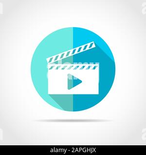 Play Video button in flat design with long shadow. Vector Illustration. Play film icon isolated Stock Vector