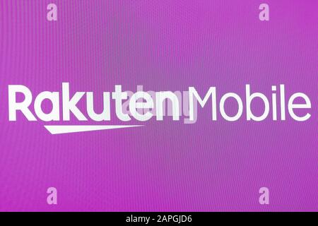 January 23 Tokyo Japan A Logo Of Rakuten Mobile On Display During Rakuten Mobile President Yoshihisa Yamada S News Conference At The Company S New Branch In Ebisu Rakuten Mobile Inc Announced It Would Provide Free Mobile Phone Trial