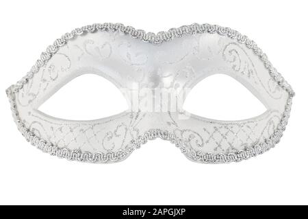 silver theater mask, close-up, isolate on a white background Stock Photo