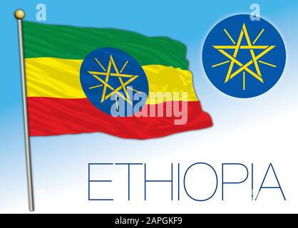 Ethiopia official national flag and coat of arms, african country, vector illustration Stock Vector