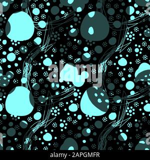 Abstract seamless pattern in black and mint colors. Polka dots background. Dark template with rounded. Vector stock illustration. Design textile, wall Stock Vector