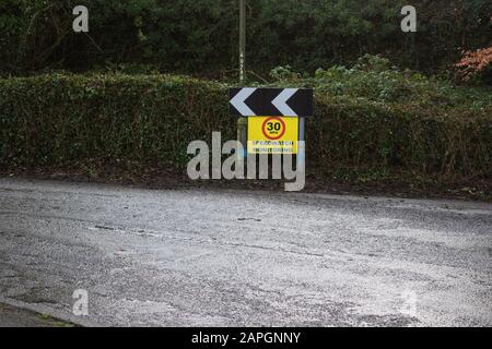 Speed watch monitoring sign in the village of Heath, Derbyshire. To alert drivers to maintain a speed of thirty miles an hour or less. Stock Photo