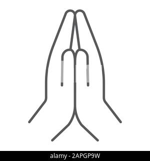 Pray thin line icon, religion and prayer, hands praying sign, vector graphics, a linear pattern on a white background, eps 10. Stock Vector