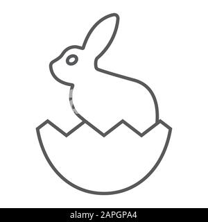 Easter bunny thin line icon, easter and holiday, rabbit in egg sign, vector graphics, a linear pattern on a white background, eps 10. Stock Vector