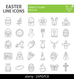 Easter thin line icon set, spring holiday symbols collection, vector sketches, logo illustrations, religion icons, business signs linear pictograms Stock Vector