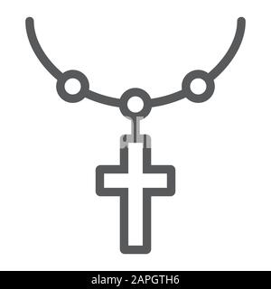 Rosary catholic faith line icon, religion and prayer, necklace with cross sign, vector graphics, a linear pattern on a white background, eps 10. Stock Vector
