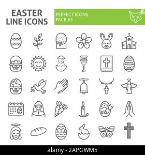 Easter line icon set, spring holiday symbols collection, vector sketches, logo illustrations, religion icons, business signs linear pictograms package Stock Vector
