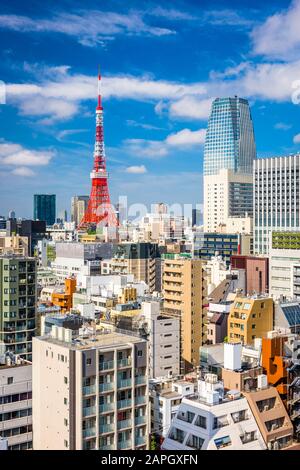 Tokyo, Japan cityscape and tower from the Toranomon business district. Stock Photo