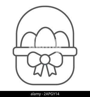 Easter basket with eggs thin line icon, easter and holiday, eggs in basket sign, vector graphics, a linear pattern on a white background, eps 10. Stock Vector