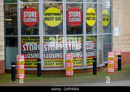 Moldl, UK: Jan 22, 2020: The last Homebase store in North Wales has started the process of closing down. Homebase are a struggling British home improv Stock Photo