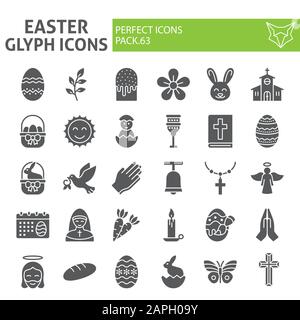 Easter glyph icon set, spring holiday symbols collection, vector sketches, logo illustrations, religion icons, business signs solid pictograms package Stock Vector