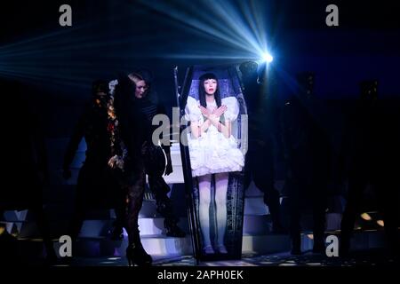 (200123) -- PARIS, Jan. 23, 2020 (Xinhua) -- Models present creations of Jean Paul Gaultier's Spring/Summer 2020 Haute Couture collections during Paris Fashion Week in Paris, France, on Jan. 22, 2020. (Photo by Piero Biasion/Xinhua) Stock Photo