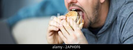 Bearded man and fastfood Stock Photo