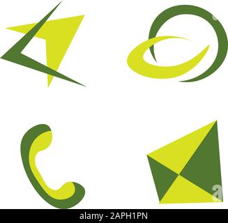 Four abstract web icons: two angles, globe circles, handset envelope Stock Vector