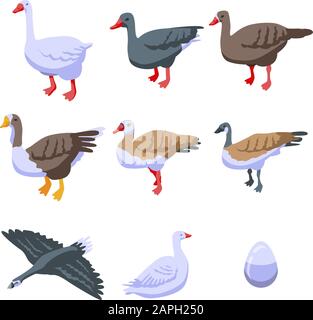 Goose icons set, isometric style Stock Vector