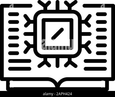 Ai processor book icon, outline style Stock Vector