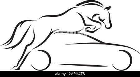 abstract car and black horse, vector graphic design element Stock Vector