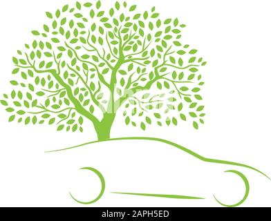 green car and beautiful tree Stock Vector