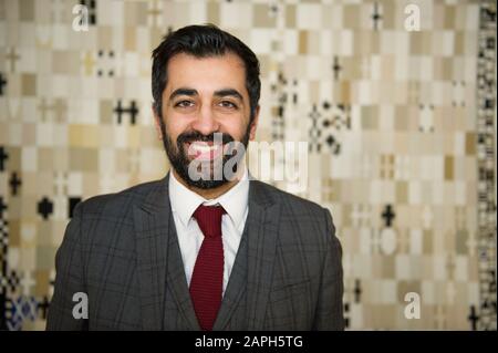 Edinburgh, UK. 23 January 2020.   Pictured: Humza Yousaf MSP - Cabinet Secretary for Justice of the Scottish National Party (SNP), seen during a live television interview in the Scottish Parliament. Credit: Colin Fisher/Alamy Live News Stock Photo