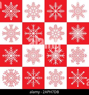 Red and white snowflakes set. Vector illustration Stock Vector