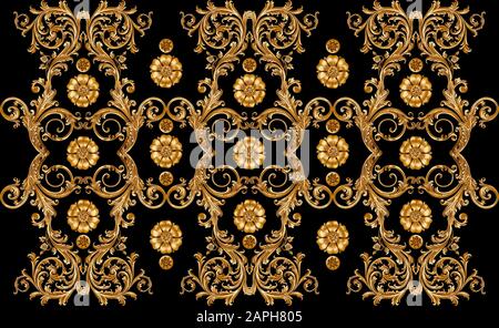 A beautiful baroque design for textile print or creating new design. Baroque illustration for digital print on black. Stock Photo