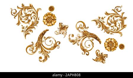 A beautiful baroque design for textile print or creating new design. Baroque illustration for digital print on black. Stock Photo