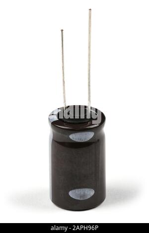 Electrolytic capacitor isolated on white background. High resolution photo. Full depth of field. Stock Photo