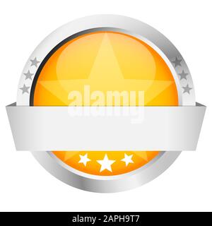 template of yellow button with silver frame and banner Stock Vector