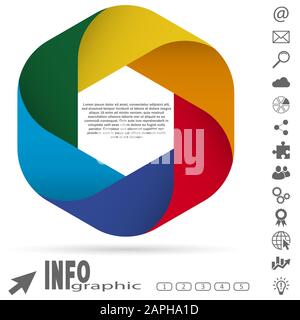 business info graphic colored with six options and some web icons Stock Vector