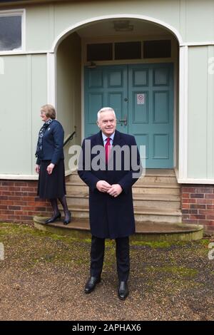 Presenter and newsreader Huw Edwards arrives for his guest appearance at Sandringham Women's Institute (WI) meeting at West Newton Village Hall, Norfolk. PA Photo. Picture date: Thursday January 23, 2020. Photo credit should read: Joe Giddens/PA Wire Stock Photo