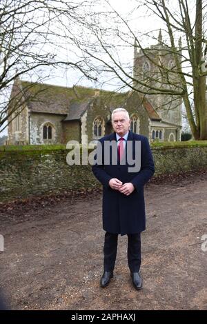 Presenter and newsreader Huw Edwards arrives for his guest appearance at Sandringham Women's Institute (WI) meeting at West Newton Village Hall, Norfolk. PA Photo. Picture date: Thursday January 23, 2020. Photo credit should read: Joe Giddens/PA Wire Stock Photo