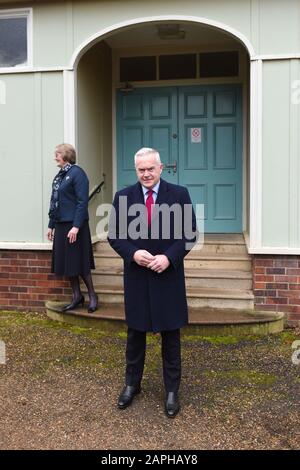 Presenter and newsreader Huw Edwards arrives for his guest appearance at Sandringham Women's Institute (WI) meeting at West Newton Village Hall, Norfolk. PA Photo. Picture date: Thursday January 23, 2020. Photo credit should read: Joe Giddens/PA Wire Stock Photo