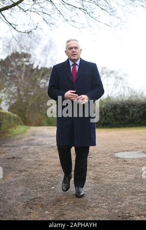 Presenter and newsreader Huw Edwards arrives for his guest appearance at Sandringham Women's Institute (WI) meeting at West Newton Village Hall, Norfolk. PA Photo. Picture date: Thursday January 23, 2020. Photo credit should read: Joe Giddens/PA Wire Stock Photo