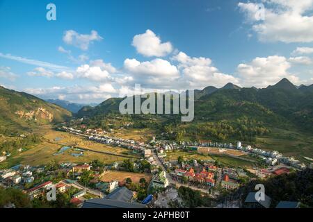 sunset Dong Van ,Ha Giang, Vietnam - UNESCO Geopark Stock Photo