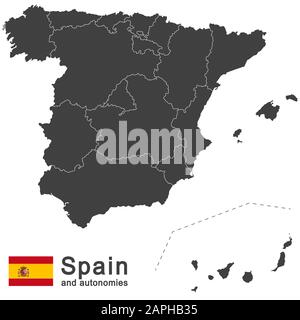 european country Spain and autonomies in details Stock Vector